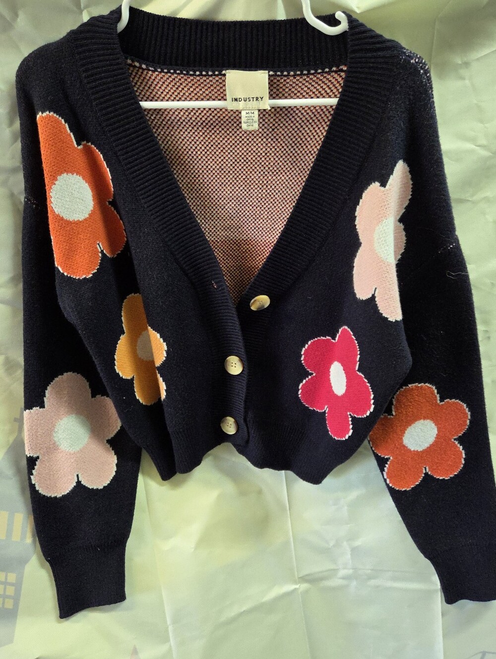 INDUSTRY Navy Floral Button-Up Cardigan Sweater